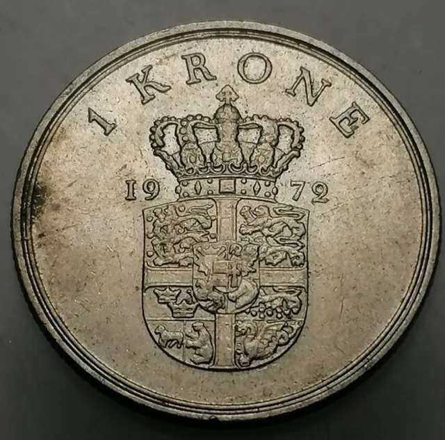 Denmark 1 Krone 1972 Copper-nickel Coin Frederik IX FREE DELIVERY C102