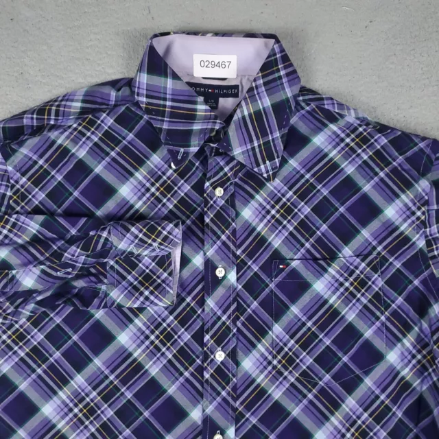 Tommy Hilfiger Shirt Mens Large Purple Plaid Casual Button Up Long Sleeve