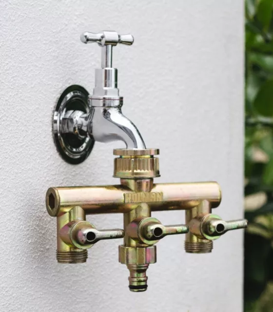 Holman Brass 3 Way Splitter Garden Hose Connector Adapter for Water Tap Outlet 2