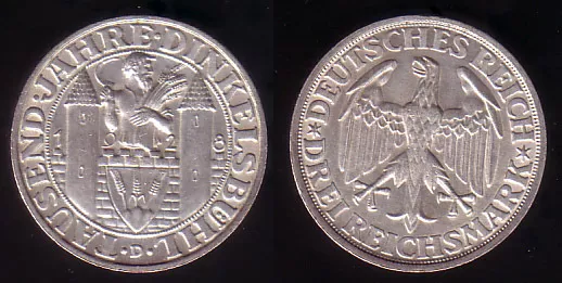 3 RM 1928, Dinkelsbühl, selten