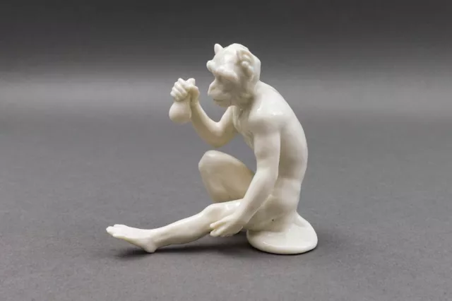 Nymphenburg Germany Rare Antique White Porcelain Monkey Figurine Holding Fruit