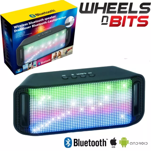 6W RMS Boombar Portable Bluetooth Wireless Speaker With Built In LEDs & Aux 28cm