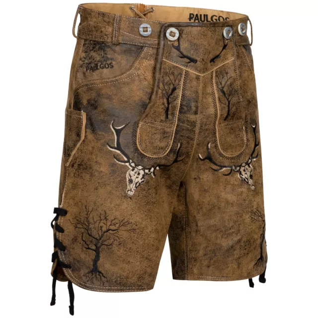 PAULGOS Herren Trachten Lederhose kurz - HK6 ANTIK - Echtes Leder - in 2 Farben
