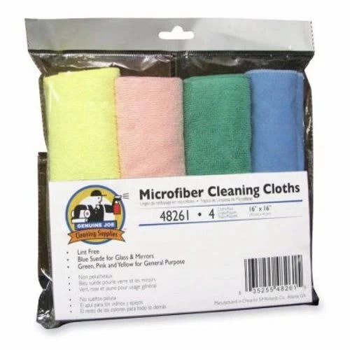 Genuine Joe Microfiber Cleaning Cloths, Lint-free, Assorted, 4 Cloths (GJO48261)