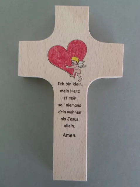 Kinderkreuz mit Gebet Holz Kreuz 15 x9cm "Ich bin klein, mein Herz ist rein"