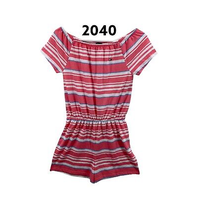 Tommy Hilfiger Girls Pink White Striped Top And Shorts Romper Size L 12-14