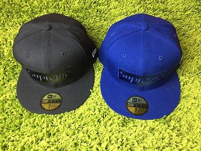 SUPREME F/W 2014 Tonal Box Logo New Era hat 7 3/8 Royal Navy fw14
