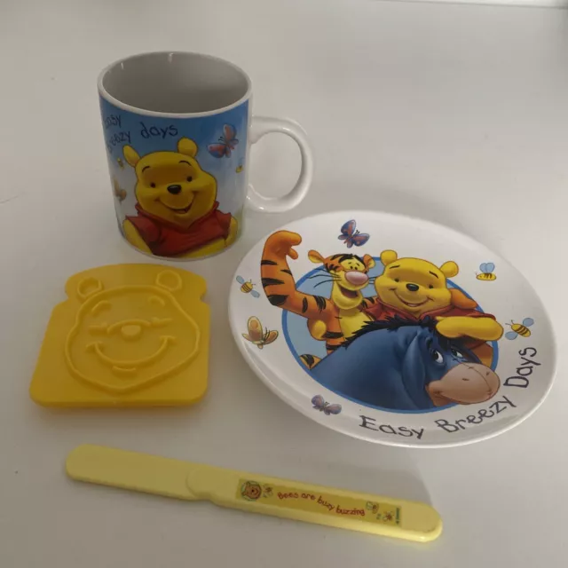 Kids Disney Winnie The Pooh 4 Piece Breakfast Set. Including Ceramic Plate & Mug