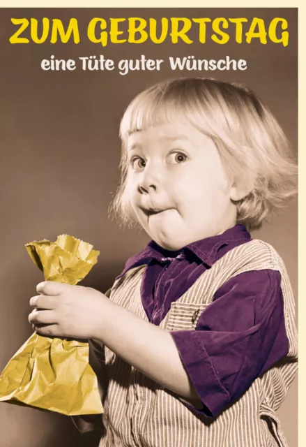 Geburtstagskarte retro Spruch lustig Zum Geburtsstag eine Tüte guter Wünsche
