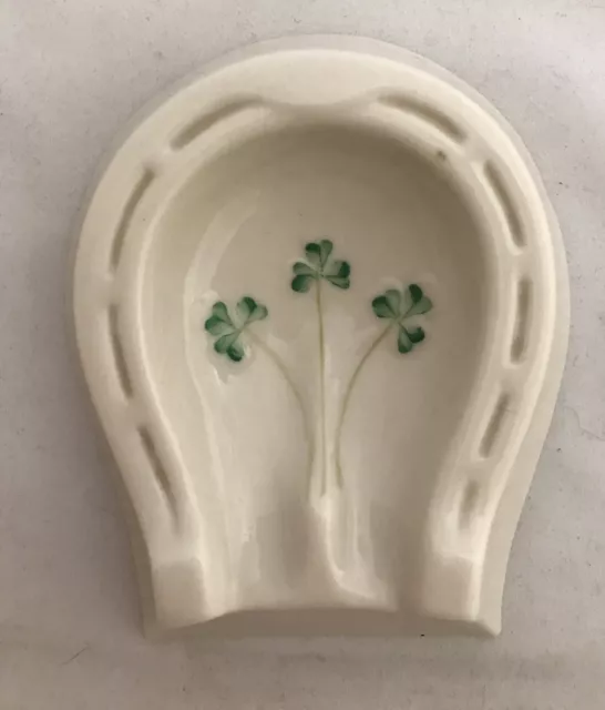 Belleek Ireland Lucky Shamrock Horseshoe Ashtray