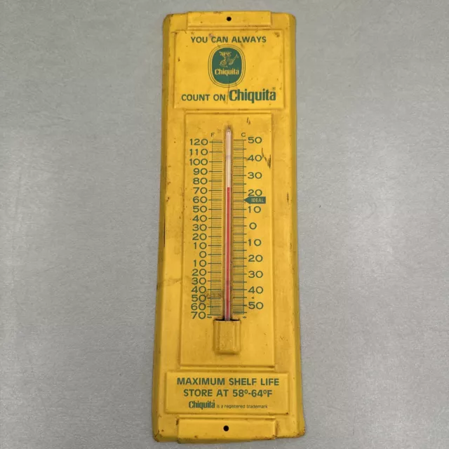 Vintage CHIQUITA BANANA Yellow Metal Wall Sign Advertising C/F THERMOMETER