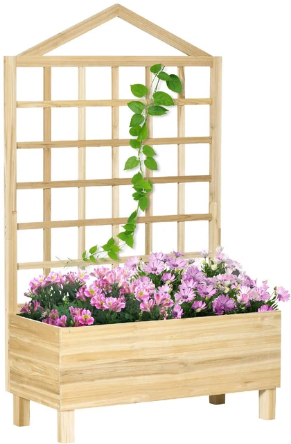 Lettino Da Giardino Elevato COSTWAY In Legno Massiccio – 228x62x25 Cm, Con 2 Scatole Per Piante E Separatori, Base Aperta Per Drenaggio, Naturale E Personalizzabile