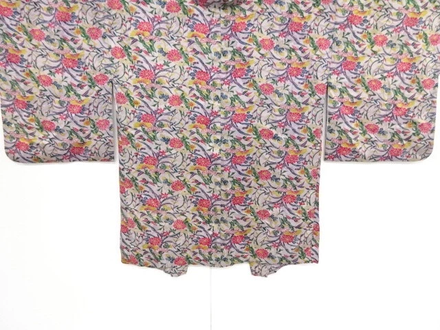 42172# Japanese Kimono / Antique Haori / Mon Kinsha / Floral Plants