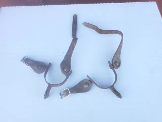 Pair Of Childs Metal Cowboy Boot Spurs Rusty With Straps Western Ranch Decor #2