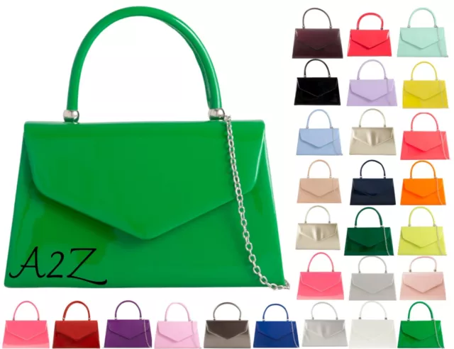 New Women's Patent Clutch Bag Top Handle Chain Evening Party Box Handbag Wedding