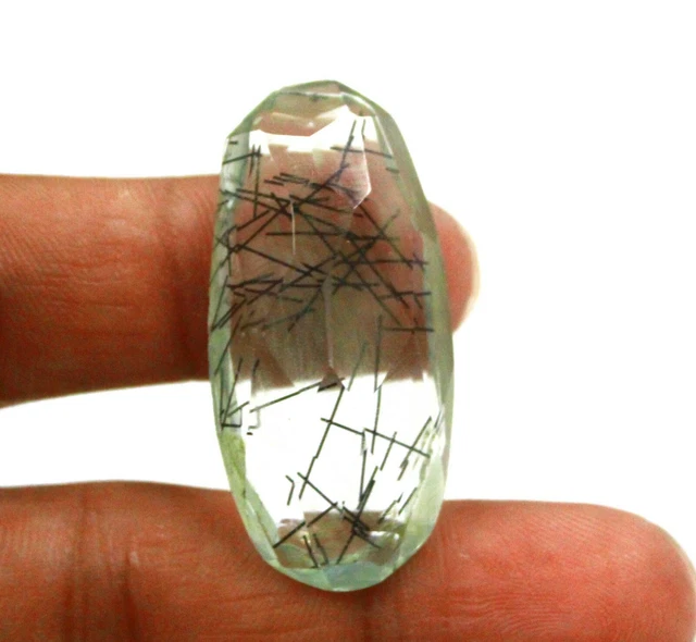 Fabuleux 47.15 CT Certifié Noir Rutile Quartz Forme Ovale Pierre Précieuse YV928