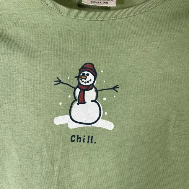 Life is Good Girl’s Large 12 Snowman Chill Green Long Sleeve T-Shirt Preowned