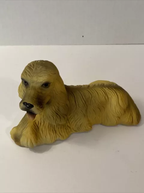 Cocker Spaniel Dog Figurine Brown Golden Long Hair Puppy  7”L X 4”T Vintage