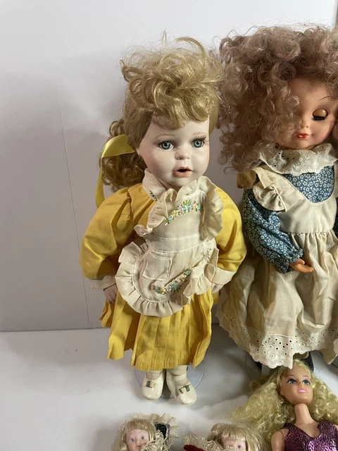 Vintage Doll Lot Porcelain Plastic Bisque Cloth Mystery Scary Dolls Glass Eyes 6