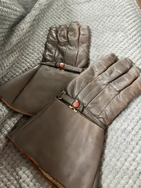 Original Vintage 1950's 60's  Leather Gauntlet Motorcycle Gloves