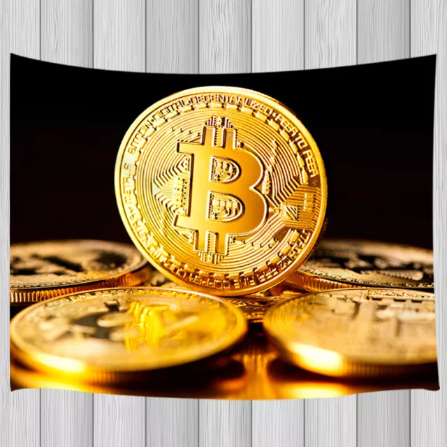 Bitcoin Tapestry Wall Hanging Large Fabric Gold Coins Print Black Room Decor