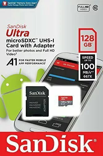 128GB SanDisk Carte Mémoire Pour Galaxy S20 Fe Micro SD SDXC + Lecteur de Carte 2