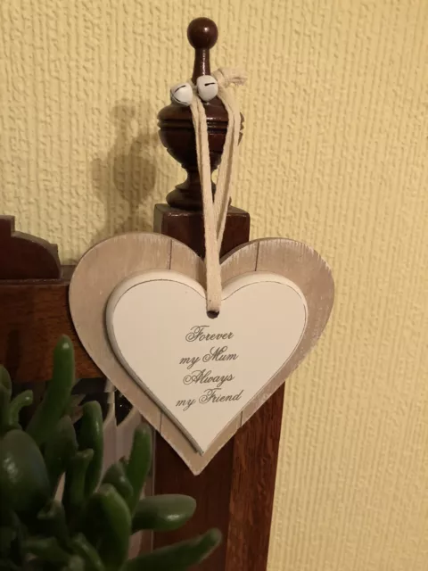 Shabby Chic Natural/White Wooden Heart Wall Hanging Plaque Home Sign Gift Mum