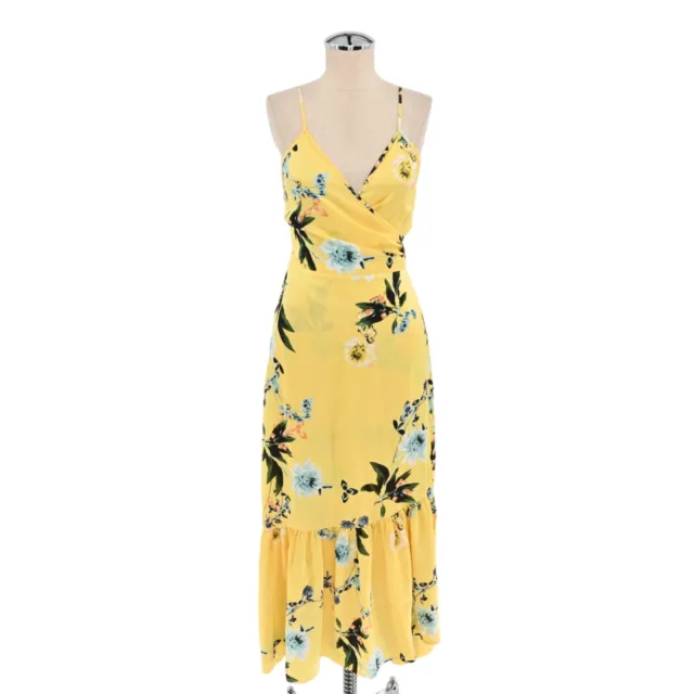 INC INTERNATIONAL CONCEPTS Womens Petite Size 8 Maxi Wrap Dress Yellow Floral