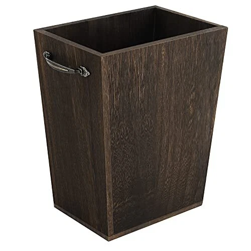 Wood Trash Can Rustic Farmhouse Style Wastebasket Small Square Garbage Bin wi...