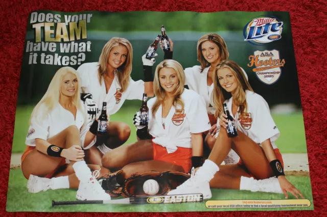 Sexy Hooters Girl Uniform ASA Softball Team Easton Poster Sign Miller Lite Beer