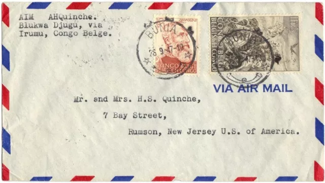 Belgium-Congo-U.s. 1947 Bunia Air Mail Cover To New Jersey