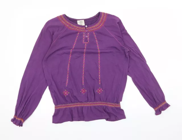 H&M Girls Purple Striped Cotton Basic T-Shirt Size 15 Years Round Neck Pullover