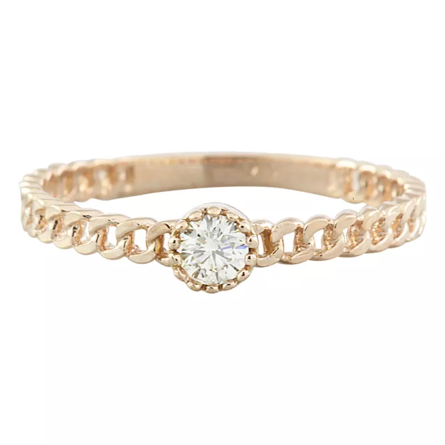 NATURAL 1 ROUND Diamond 14k Solid Gold Delicate Cuban Chain Link Ring ...