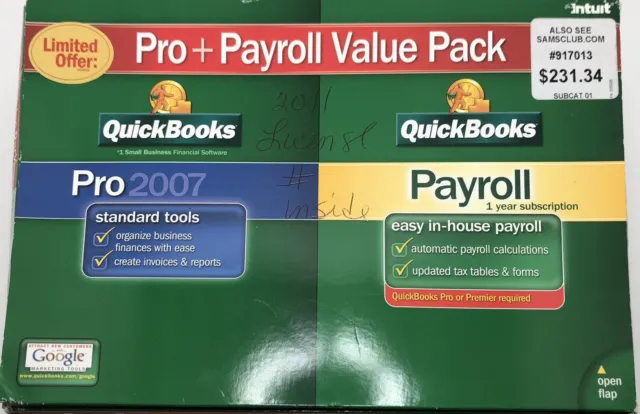 Intuit Quick Books Small Business Pro 2007  Enhanced Payroll Computer Software
