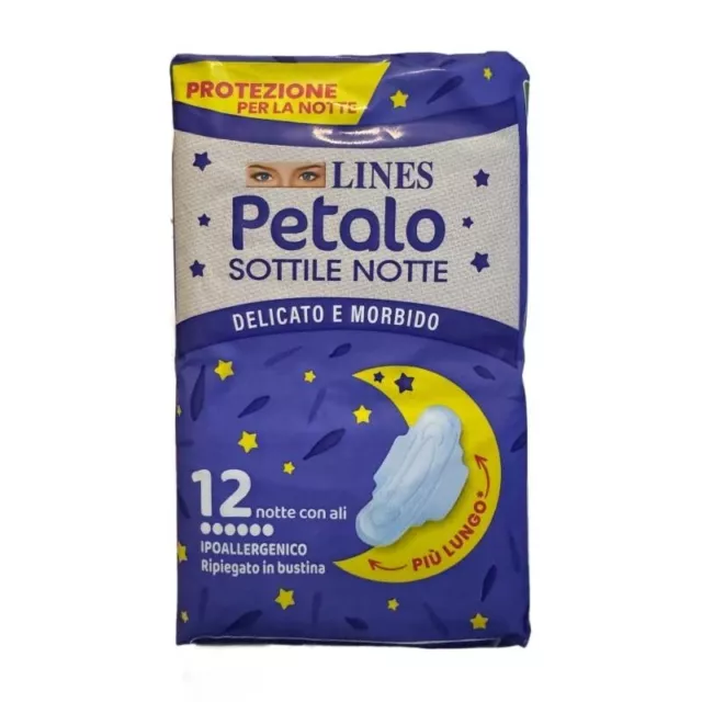 LINES Petalo Soft sottile Notte - 12 assorbenti per la notte con ali