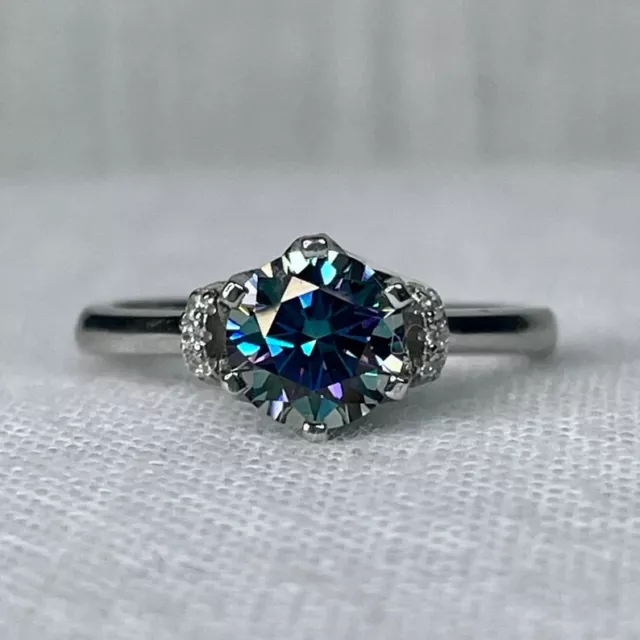 Moissanite Rond Bague de Fiançailles Mariage 925 Argent Sterling Anneau