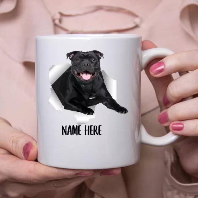 Funny Personalized Staffordshire Bull Terrier Black Custom Name White Coffee Mug