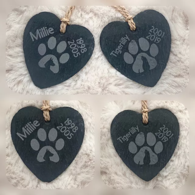 Personalised Engraved Pet Memorial Heart Slate Plaque Cat Dog