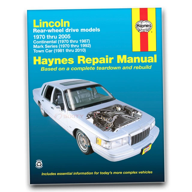 Haynes 59010 Repair Manual Lincoln RWD covering Continental 70-87 Mark pp
