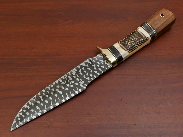 Rody Stan HANDMADE D2 ETCHING BLADE HUNTING BOWIE KNIFE - ENGRAVED BONE/WOOD/-