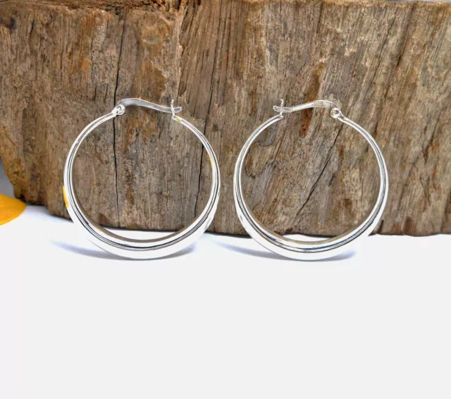 Crescent Moon Hoop Earrings 35mm 925 Sterling Silver, Handmade Womens Earrings