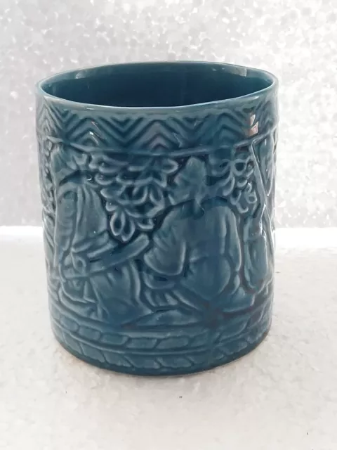 Vintage Bretby Pottery Blue Indoor Jardiniere Planter/ Plant Pot Oriental Design