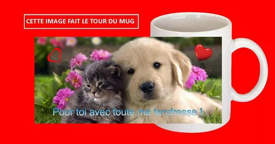 Mug Tasse Ceramique Ref 198 Tendresse Chat Chaton Chien Petit Personnalisable