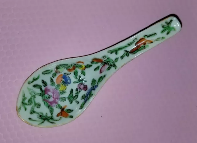VINTAGE CHINESE SOUP Spoon Painted Floral Ceramic Porcelain Rare Pink ...