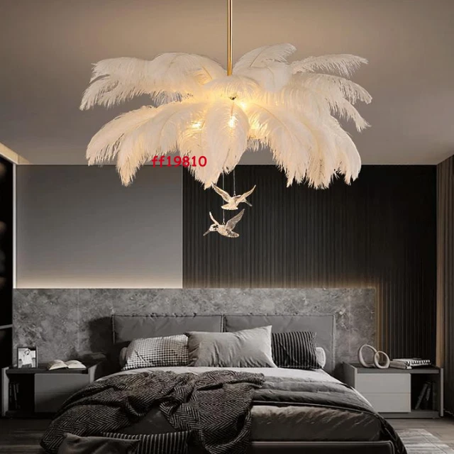 Modern Ostrich Feather Copper Chandelier Ceiling Acrylic Bird Light Pendant Lamp