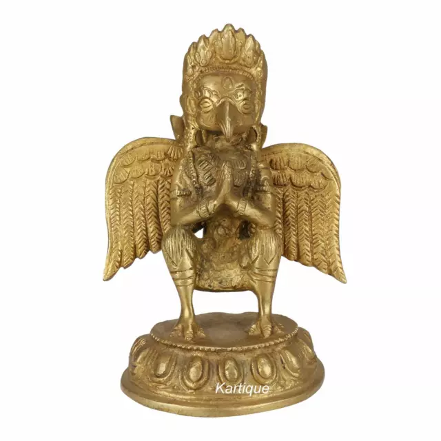 Brass Garuda Idol Statue Vishnu's Vehicle Eagle Murti Home Decor 5.5 inches