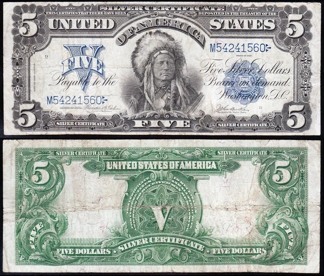 VERY NICE Bold & Crisp VF 1899 $5 "INDIAN CHIEF" Silver Certificate! FREE SHIP!