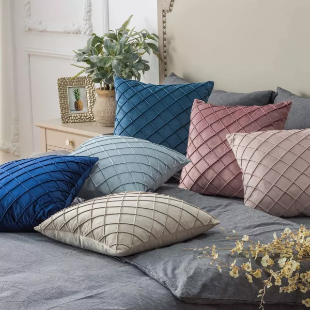 Velvet Checked Cushion Cover UK Solid Tartan Pillow Case 16" 18" 20" 22" 24" New