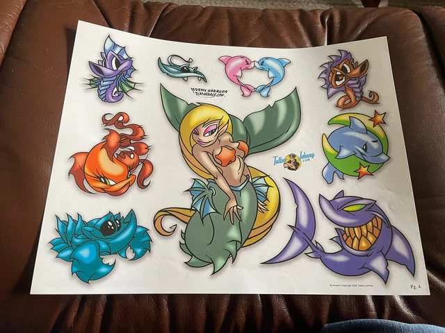 (Lote 34) Hoja de papel de arte flash tatuaje vintage Jeremy Harburn 2002