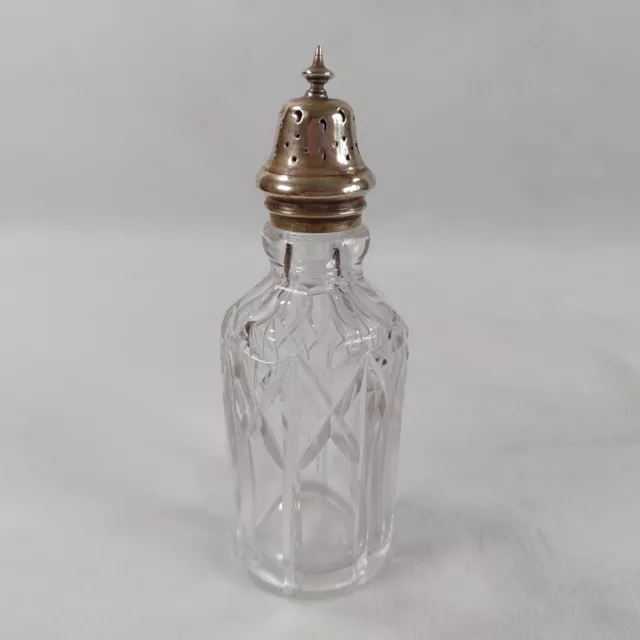 Cut Glass Sugar Shaker Vintage Silver Tone Metal Screw Top 14cm Muffineer